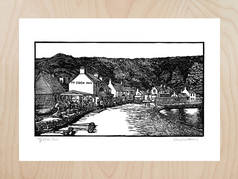 Tŷ Coch Inn. A4 Art Print From Original Linoprint. Porthdinllaen, Morfa ...