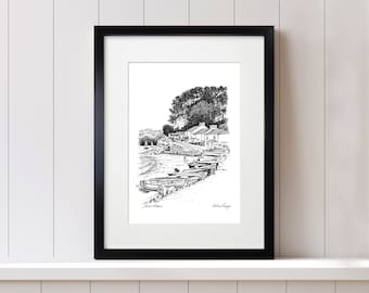 Helford Passage. A4 Art Print from Original Sketch. Helford River. Cornwall.