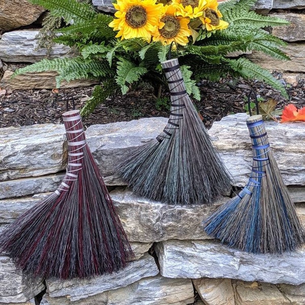 Hearth Whisk Broom, Handmade housewarming Gift, GRAY Base Turkey wing, farmhouse decor, cottagecore decor, corn broom hand sweeper