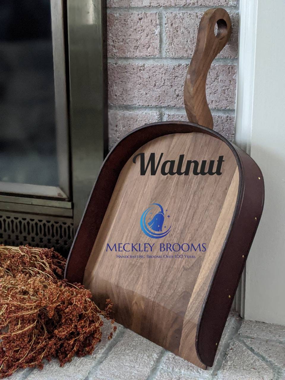 Dust Pan, Amish Made, accessory for a Meckley Whisk Broom or House Broom, genuine leather walnut wood unique serving Tray Fathers Day