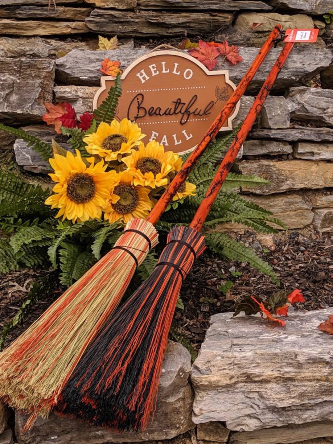 Orange Witches Broom Aesthetic Fall And Halloween Decor Witch Besom 