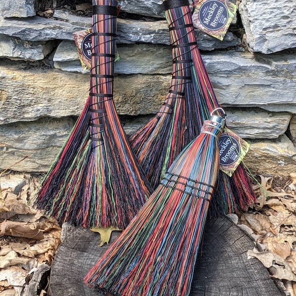 Black Rainbow Whisk Brooms: Turkey Wing, Hawktail or Traditional styles, Cottagecore, Witchcore Housewarming gift, altar besom, hearth decor