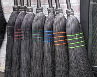 Black Straw Broom with Hand Dyed Broomcorn, Handmade Stylish Corn Broom, modern and neutral, utilitarian decor, minimalist kitchen besom