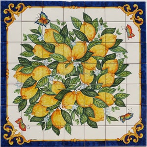 Painted Ceramic Tiles with Lemons from the Amalfi Coast