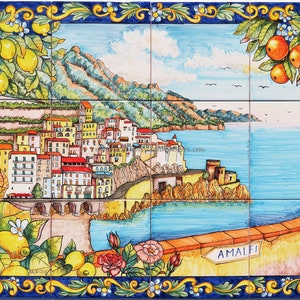 Tile Murals and Backsplashes - Amalfi Coast among the Lemons  - Baroque Paintings - Hand Painted Tiles - Decorative Design - Italian Art