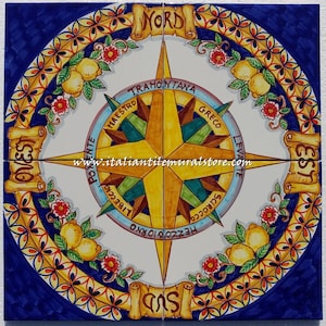 Hand Painted Tile Murals Windrose. Tile art ceramic