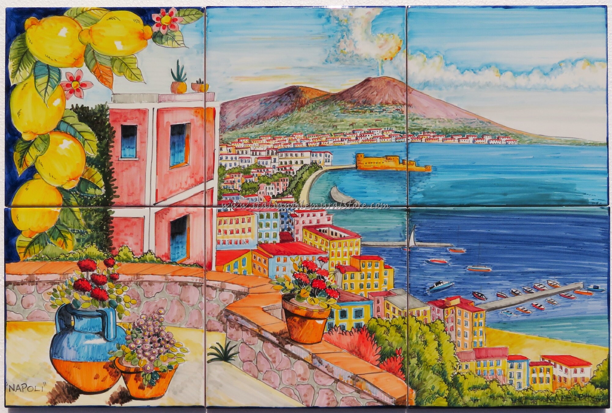 Tile Mural Hand Painted Ceramic Panel of Napoli - Beautiful