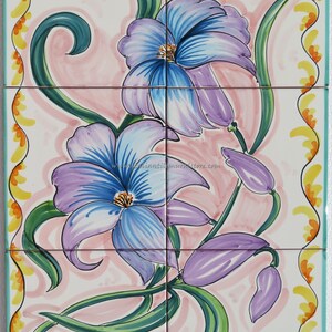 Tile Murals - Italian Tiles Mural Decor - Beautiful Flowers - Glossy Tiles - Art Hand Painting - Design For You