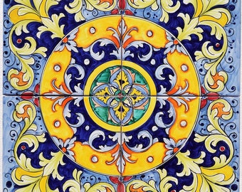 Hand Painted Ceramic Tile Panel – Baroque Mandala Kitchen Backsplash