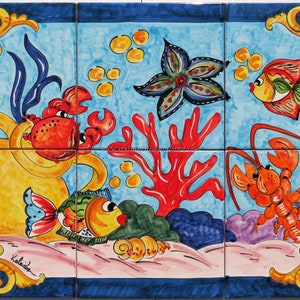 Tile Mural Handmade and Hand Painted Aquarium Tile Sea Life Tile Custom for You Tile With Fish Etsy