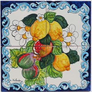 Tile Murals - Baroque Panel with Fruit and Flowers - Hand-Painting Tiles - Tiles Made in Italy