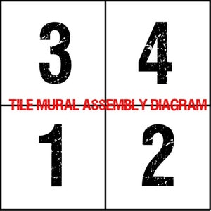 May include: Tile mural assembly diagram with four numbered sections. The sections are numbered 1, 2, 3, and 4.