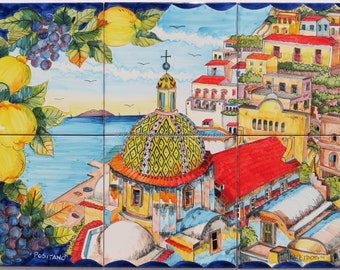 Tile Murals - Ceramic Painting Positano's Terrace - Beautiful Landscape - Colorful Wall Art - Tile murals - Gloss Tiles - Italian Art