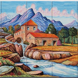 Ceramic Panel - Beautiful Italian Landscape - Hand Painting Tiles - Wall mural Mosaic - Glossy Tiles - Made Italy