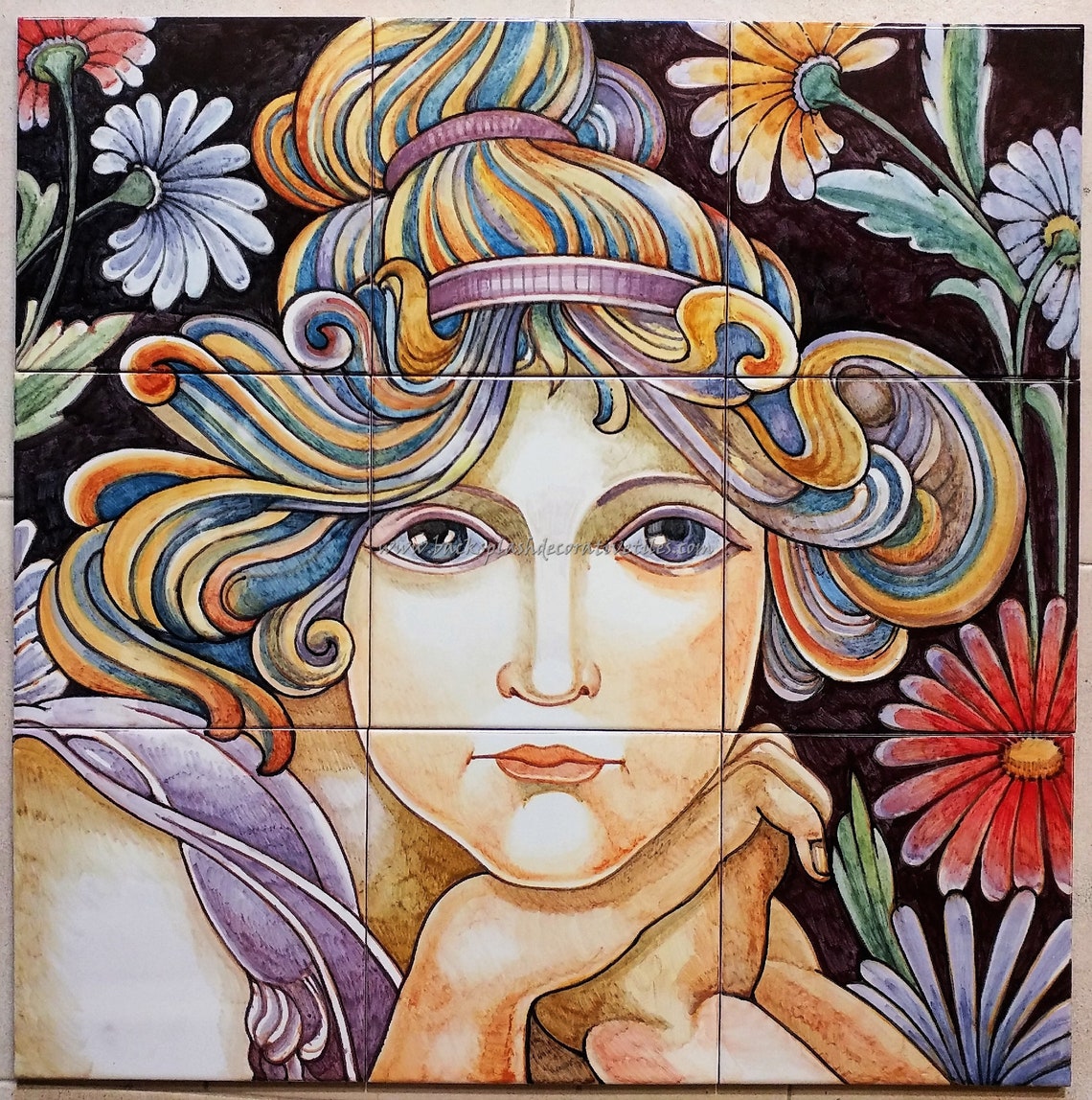 Glazed Ceramic Tiles Art Nouveau Reproduction Decorative Ceramic Tile