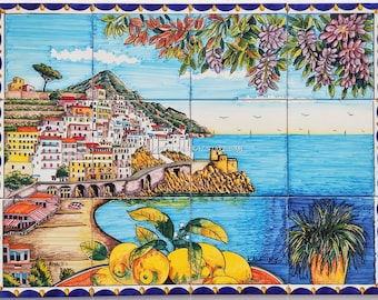 Hand Painted Amalfi Coast Tile Mural – Italian Landscape Art