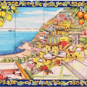 Decorative Wall Panel -  Baroque painting of the Positano Coast - Beautiful Landscape - Hand Painted Tiles - Italian Art - Custom for you