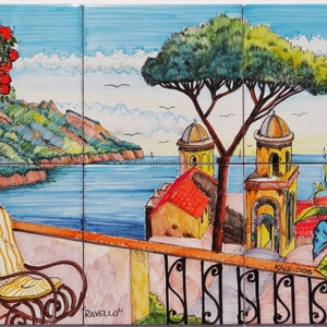 Tile Mural Ceramic Painting of Ravello - Beautiful Landscape - Amalfi Cost - Tile Mural - Italian Art