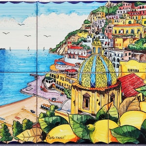 Tile Murals - Decorative Ceramic Tiles - Sea of Positano seen from the Amalfi coast&#39;s mountains  - Lemon Decor - Wall Mural Art