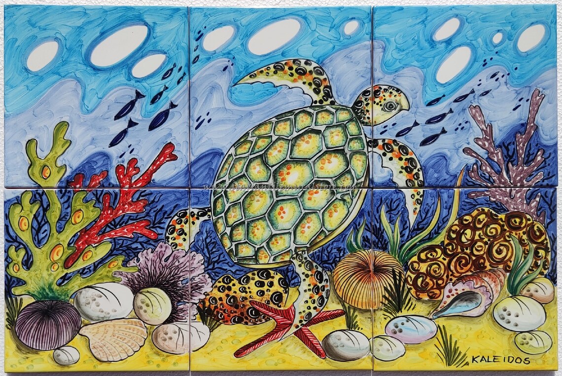 Fliesen wandbild Fröhliche Schildkröte schwimmend im | Etsy