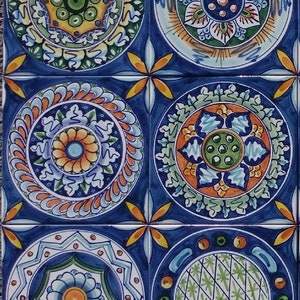 Italian decor, Set of 6 tiles wall art, Outdoor wall art tile  garden Turquoise Decorative mandala tile Designs Italy Ceramic 6x6 inch