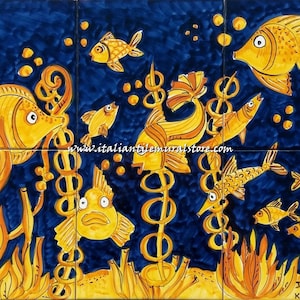 Hand Painted Tile Mural Ocean Backsplash Mural Tile Ceramic  Backsplash Mural Tile handmade and handpainted . Custom for You!!