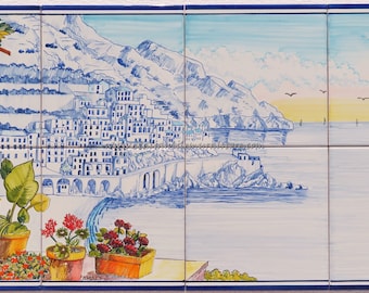 Hand-Painted Amalfi Coast Tile Mural – Italian Ceramic Wall Art