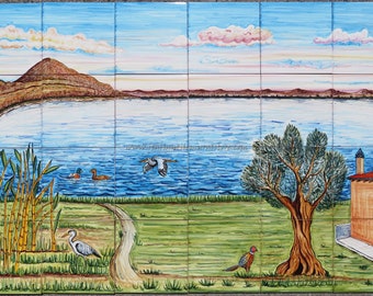 Handmade Tuscany Landscape Tile Mural – Decorative Italian Art
