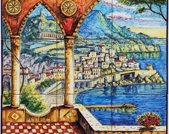 Hand Painted Ceramic Tile Mural – Amalfi Coast Design, 9-Tile Panel