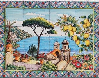Hand Painted Ceramic Tile Mural – Ravello Amalfi Coast, Lemon Garden Scene