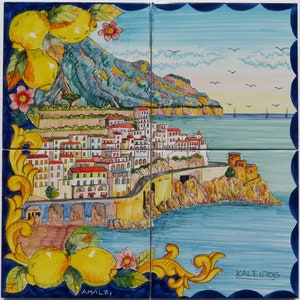Tile Mural Ceramic Painting Amalfi&#39;s Terrace - Beautiful Landscape - Colorful Wall Art - Tile Mural - Gloss Tiles - Italian Art