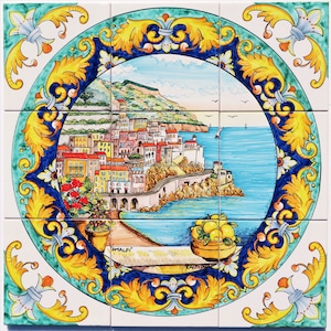 Ceramic Wall Panel -  Wonderful Baroque Design of the Amalfi Coast -  Hand Painted Tile - Amalfi Cost Tile Wall Art - Outdoor Wall Tiles