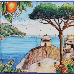 Gorgeous Landscape Tiles - Amalfi coast tile mural backsplash - Ravello from the Orange - Hand painted Tile - Fine Art Ceramic - Wall decor