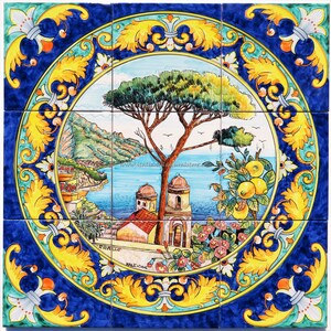 Hand-Painted Amalfi Coast Tile Mural – Ravello Sea View, Italian Art