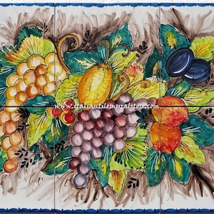 Hand painted Backsplash Mural Tile Ceramic Backsplash Mural Tile handmade and handpainted . Custom for You!!Still Life of Italian Country