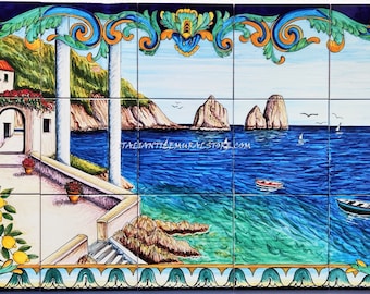 Hand Painted Capri Tile Mural – Italian Seascape Backsplash