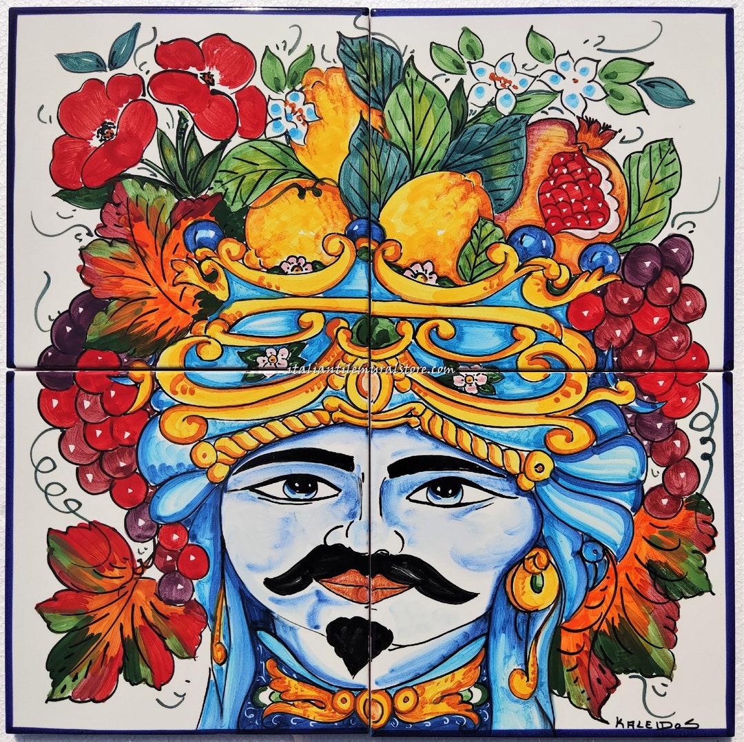 Tile Mural Ceramic Painting Moors Heads Ceramic Wall Art Kitchen