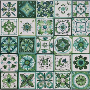 Patten of Ceramic Tiles -Unique Design of Green Tiles - Amalfi Decoration - Decorative Backsplash for your Home - Artstic Ceramic Handmade