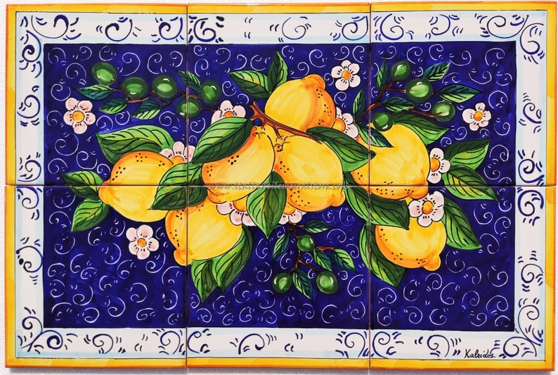 Tile Mural Art Decorative Painted Tile Lemons and Olives Etsy