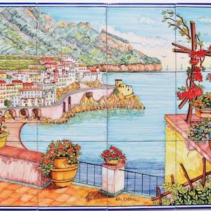 Tile Murals and Backsplashes - Gorgeous View of Amalfi - Beautiful Landscape - Hand Painted Tiles -Wall Mural Art - Made in Italy