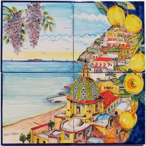 Tile Murals - Italy - Ceramic Painting Positano&#39;s Terrace - Beautiful Landscape - Colorful Wall Art - Tile Mural - Gloss Tiles - Italian Art