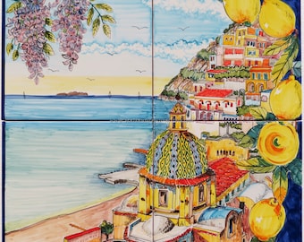 Hand Painted Ceramic Tile Mural – Positano Amalfi Coast Landscape