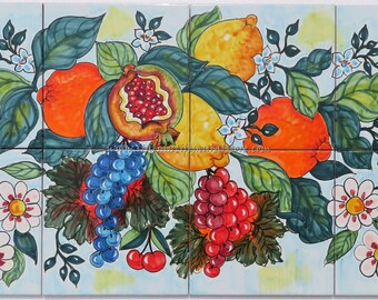 Hand Painted Fruit Tile Mural – Italian Ceramic Wall Art