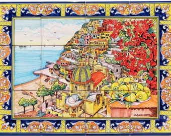 Hand Painted Ceramic Tile Mural – Positano Coast Italian Art