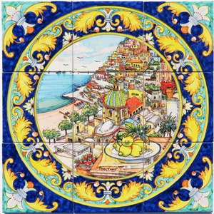 Ceramic Panel - Gorgeous Painting of Positano with Lemons - Hand Painted Tile - Amalfi Coast Tile Wall Art - Italian Art - Custom for you