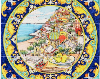 Hand-Painted Positano Ceramic Tile Mural – Italian Amalfi Coast Art