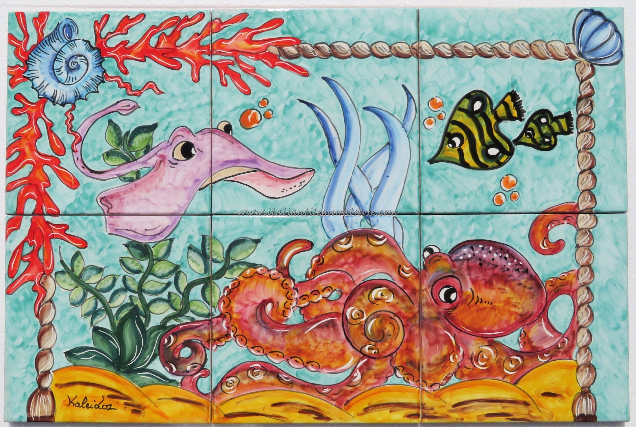 Hand Painted Tile Mural – Colorful Seabed Aquarium, Italian Art - Etsy