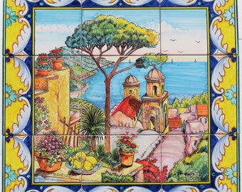 Hand-Painted Ceramic Tile Mural – Ravello Amalfi Coast Landscape