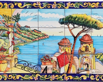 Hand-Painted Ravello Amalfi Coast Tile Panel – Italian Wall Art