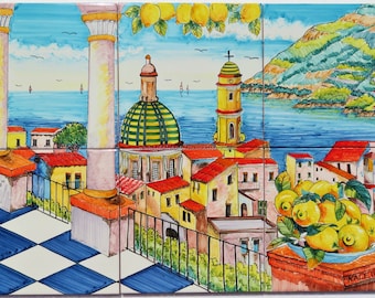 Hand-Painted Ceramic Tile Mural – Positano Terrace, Italian Art